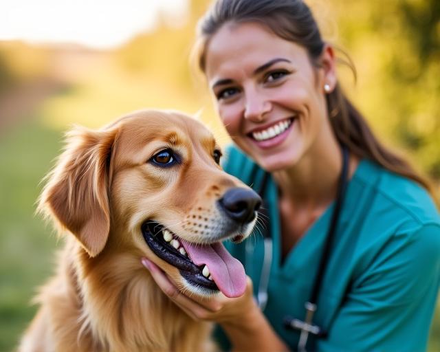 Professionista veterinario che interagisce con un cane in un ambiente digitale moderno