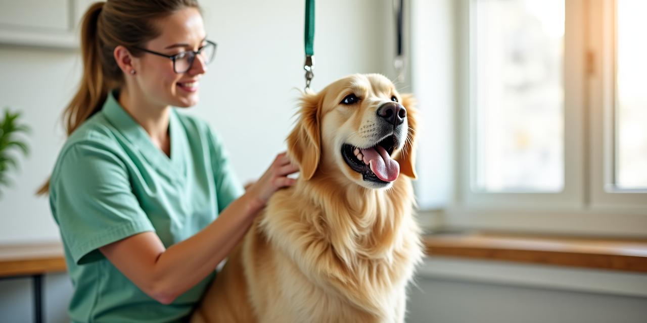 Professionista della toelettatura mentre cura un cane in un ambiente moderno